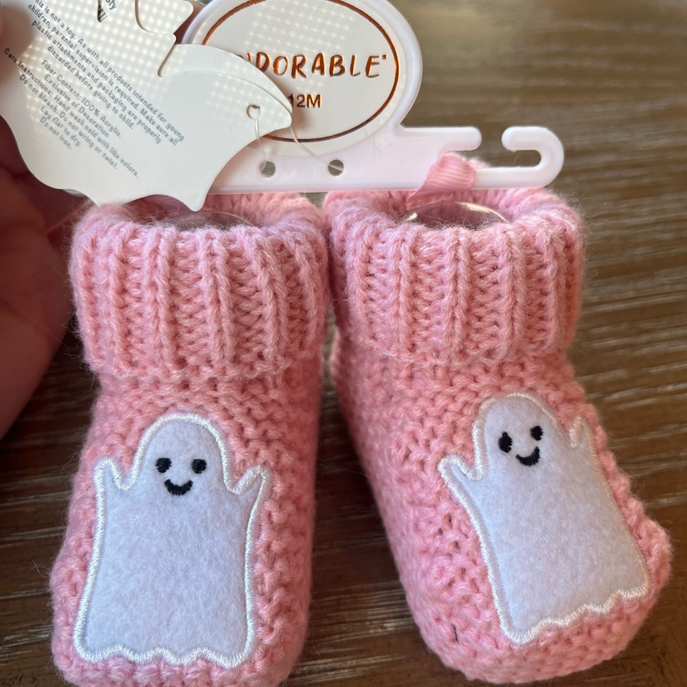 So Adorable Pink Halloween Ghost Baby Booties